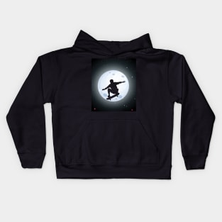 Skateboard Funny Trick Design Moon Stars Kids Hoodie